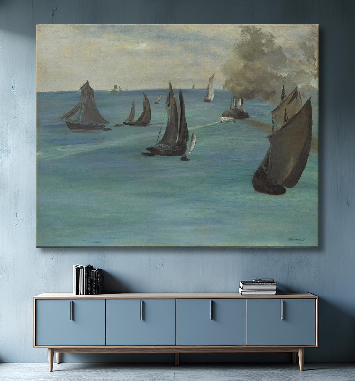 Reproduction Sea View, Calm Weather (Vue de mer, temps calme) de Édouard Manet avec decor