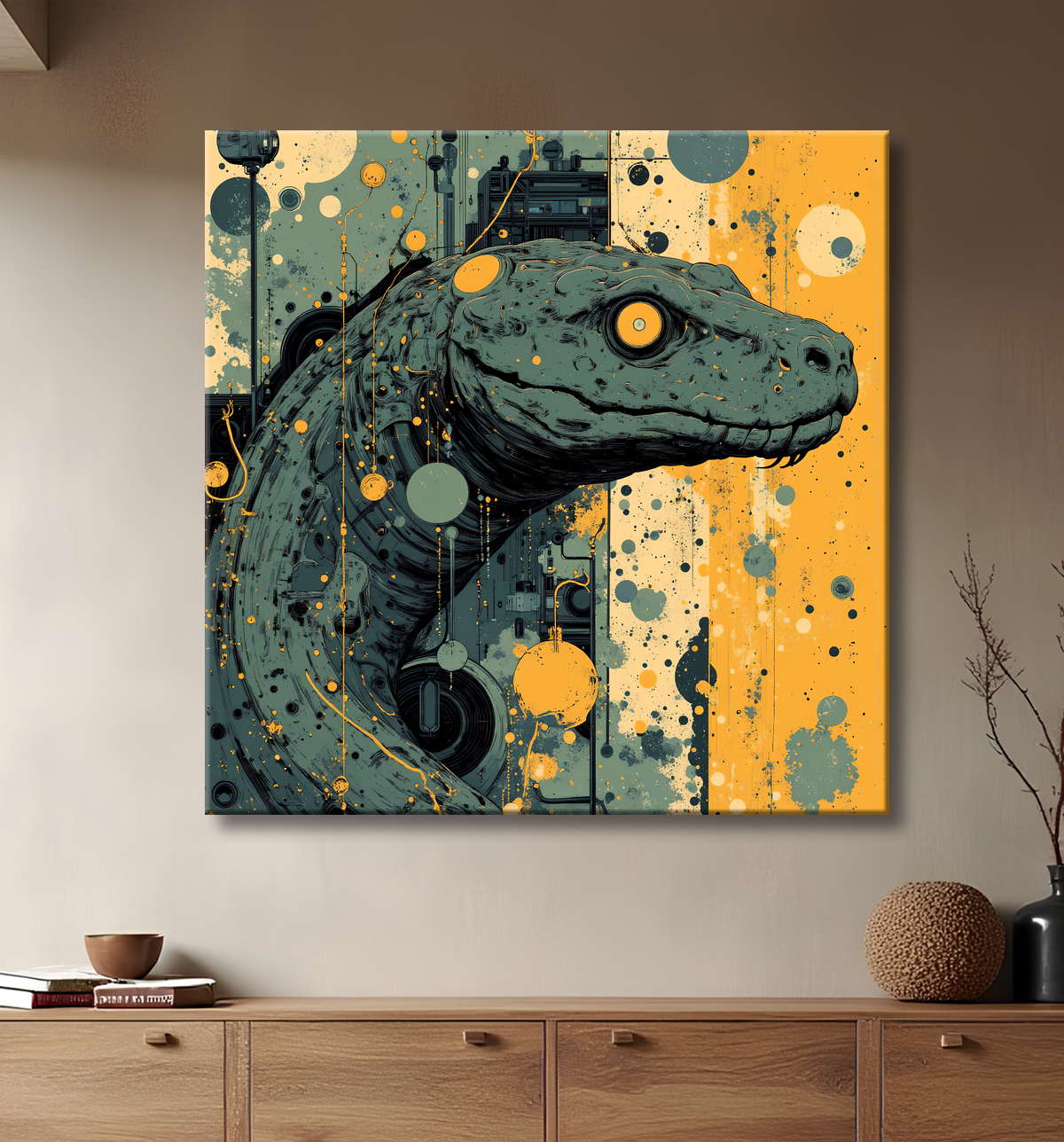 Tableau serpent moderne - Peinture animalière expressive et graphique avec decor