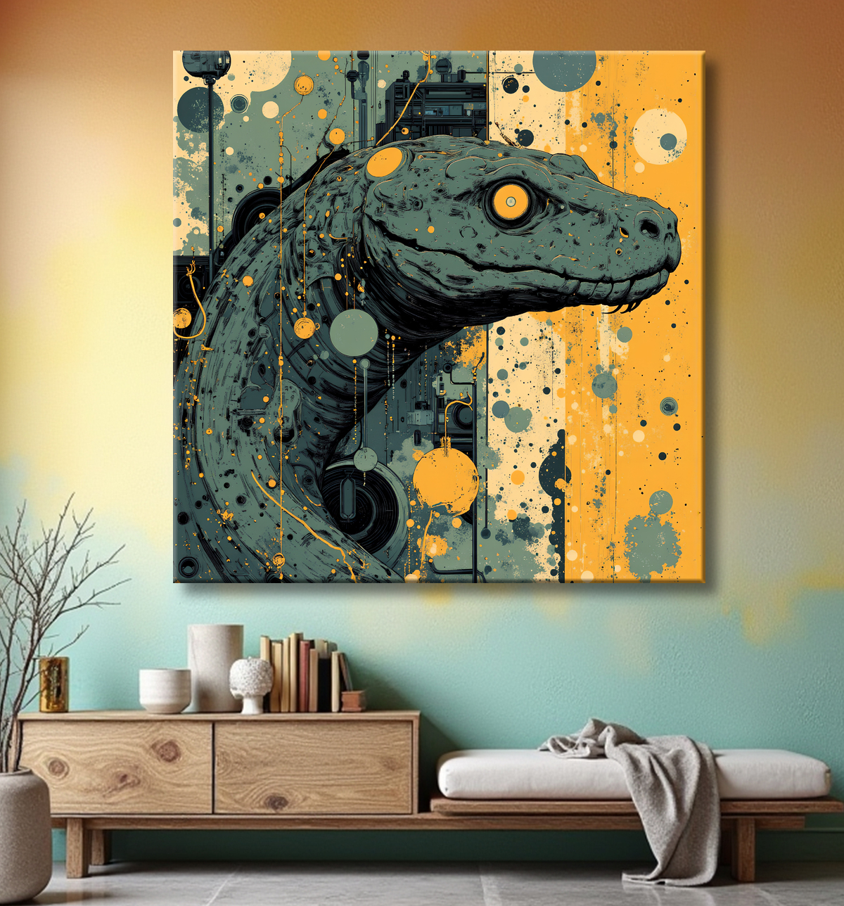 Tableau serpent moderne - Peinture animalière expressive et graphique avec decor