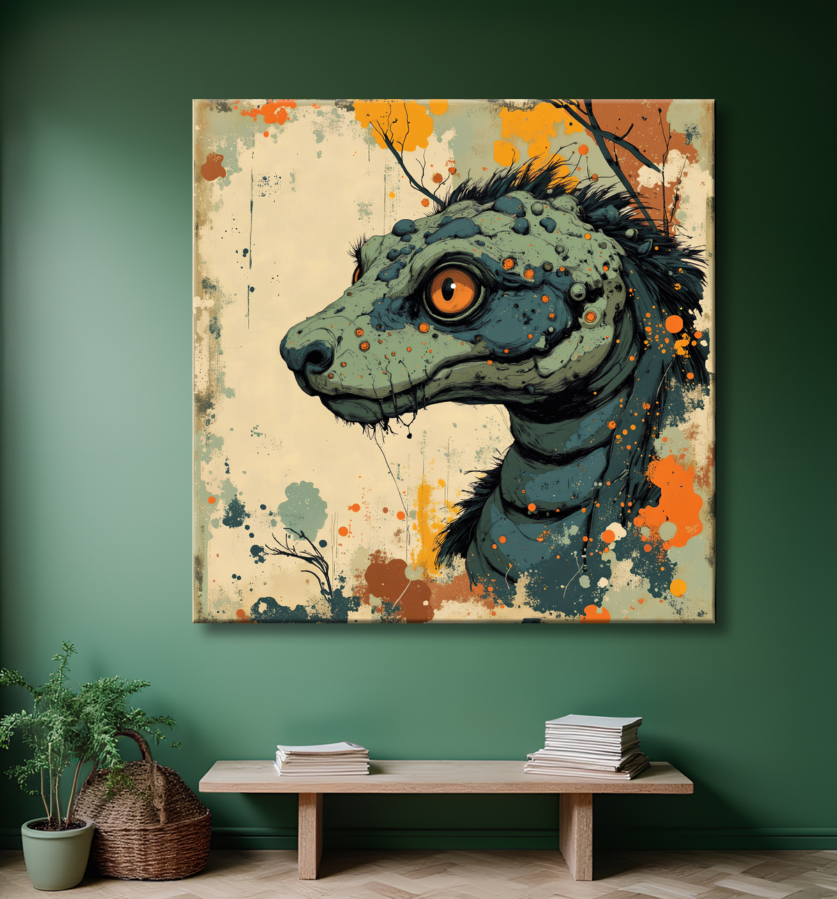 Tableau serpent moderne - Peinture animalière expressive et graphique avec decor
