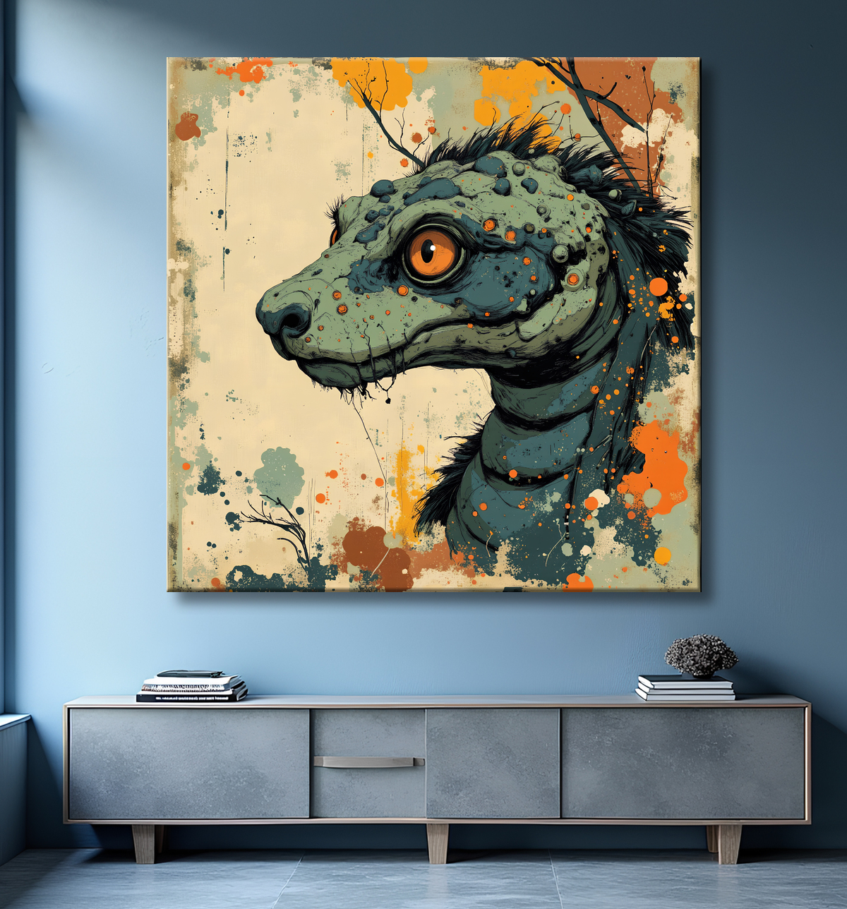 Tableau serpent moderne - Peinture animalière expressive et graphique avec decor