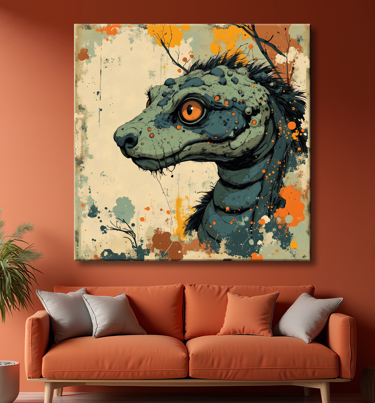 Tableau serpent moderne - Peinture animalière expressive et graphique avec decor