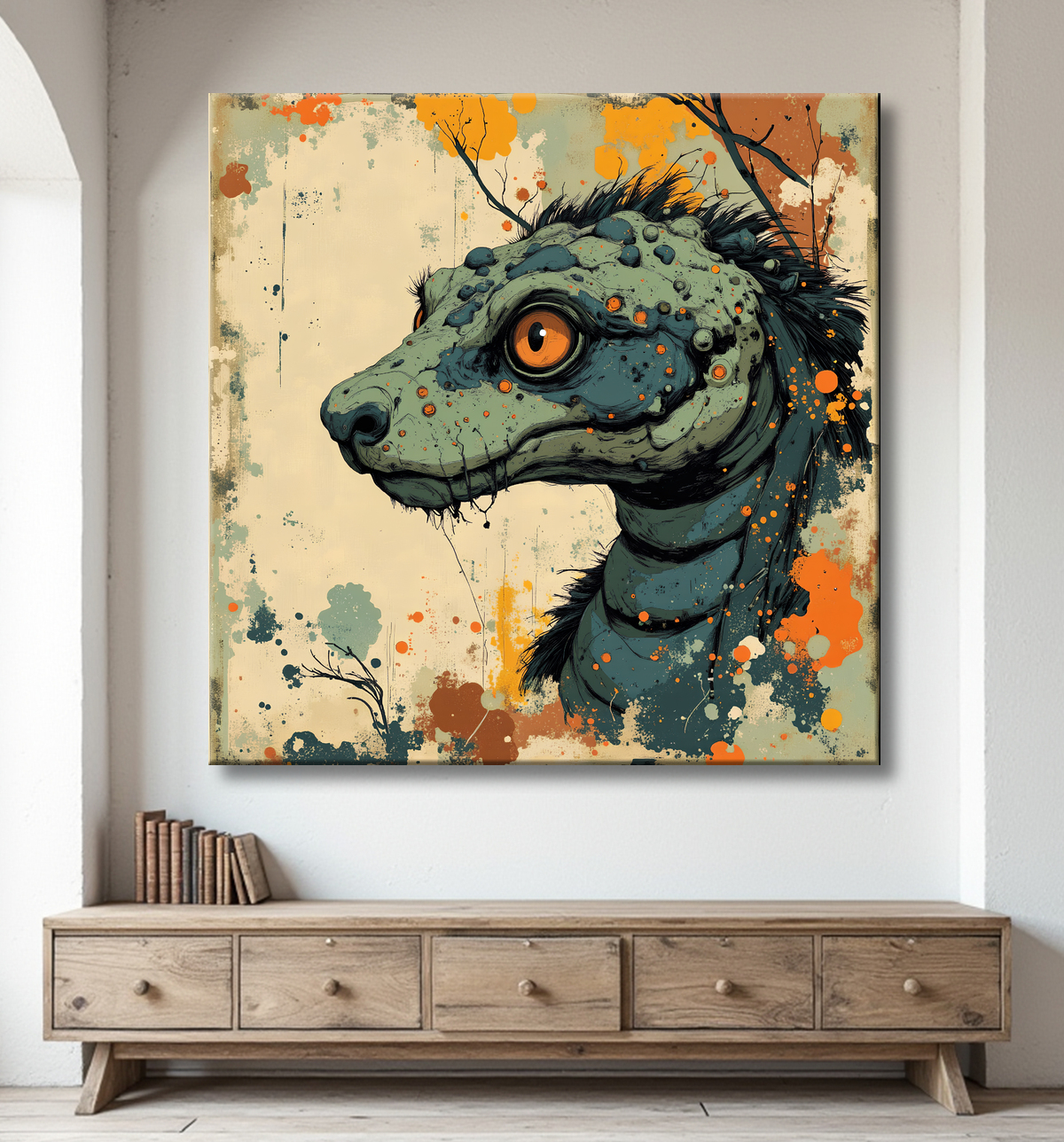 Tableau serpent moderne - Peinture animalière expressive et graphique avec decor