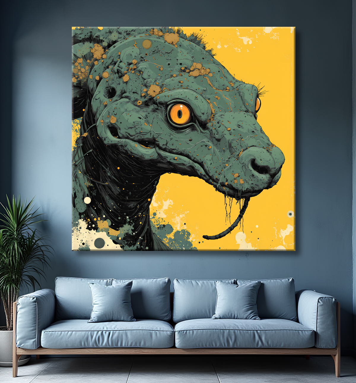 Tableau serpent moderne - Peinture animalière expressive et graphique avec decor