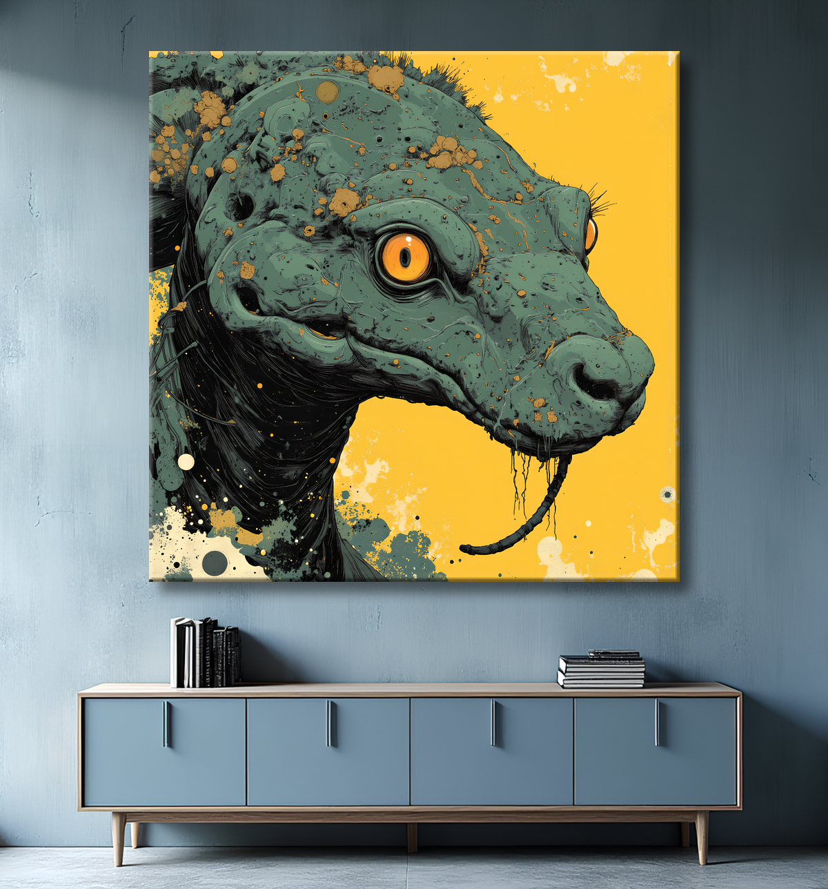 Tableau serpent moderne - Peinture animalière expressive et graphique avec decor