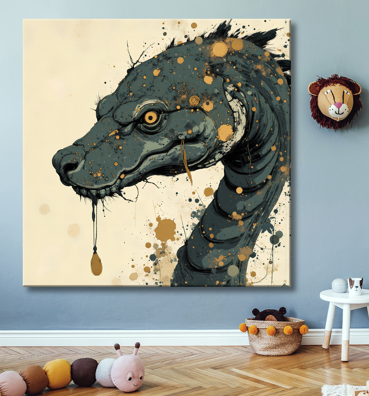 Tableau serpent moderne - Peinture animalière expressive et graphique avec decor