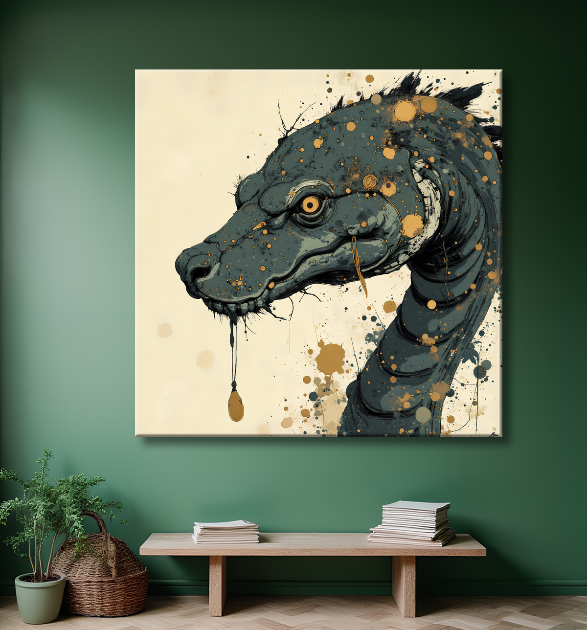 Tableau serpent moderne - Peinture animalière expressive et graphique avec decor