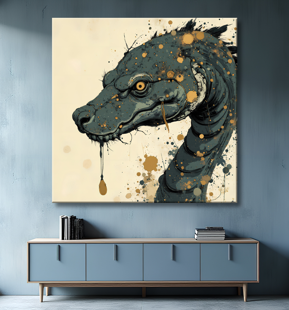 Tableau serpent moderne - Peinture animalière expressive et graphique avec decor