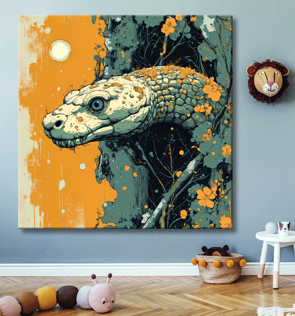 Tableau serpent moderne - Peinture animalière expressive et graphique avec decor