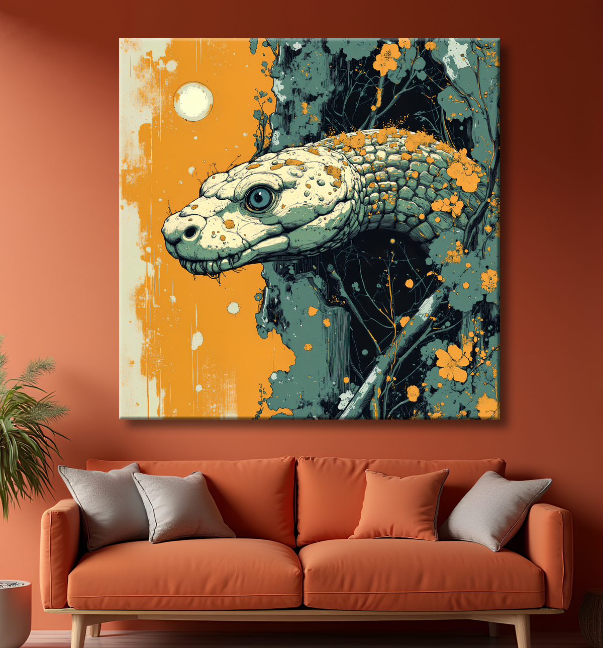 Tableau serpent moderne - Peinture animalière expressive et graphique avec decor