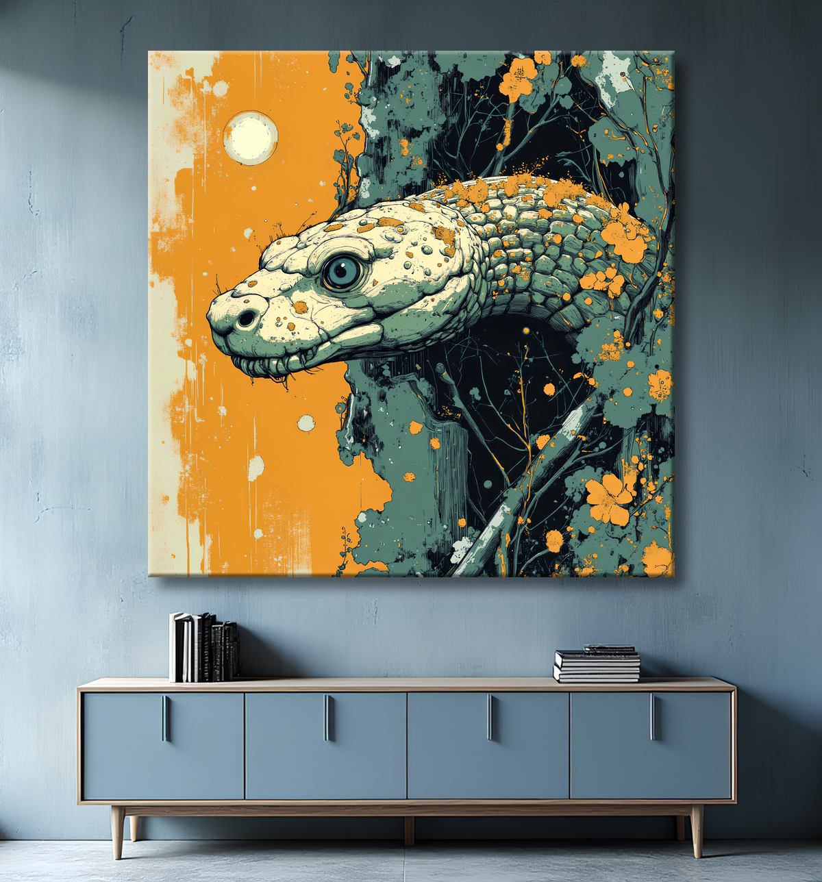 Tableau serpent moderne - Peinture animalière expressive et graphique avec decor