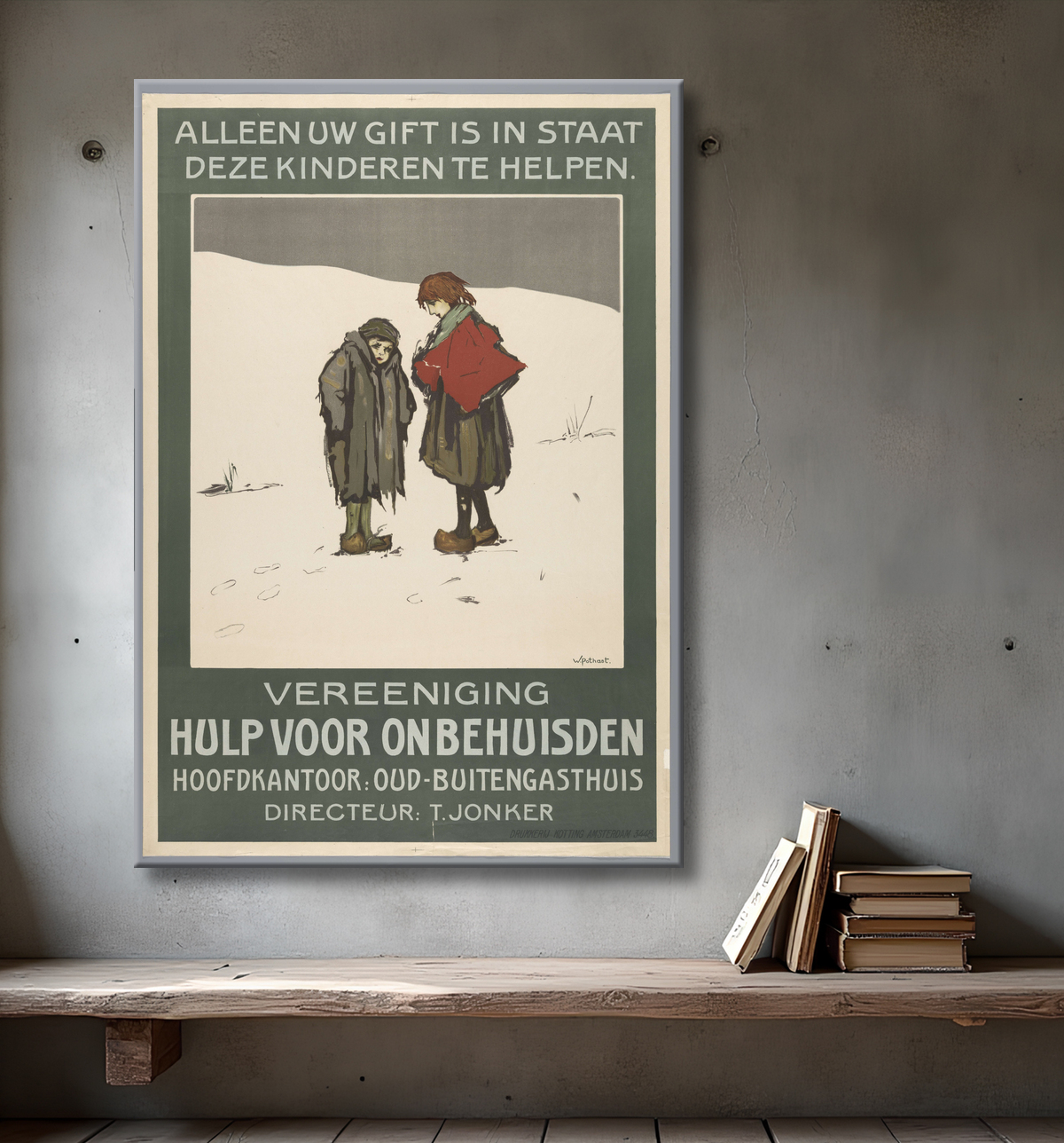 Reproduction Seul votre don est en mesure d'aider ces enfants. Association Aide aux sans-abri de Willem Pothast avec decor