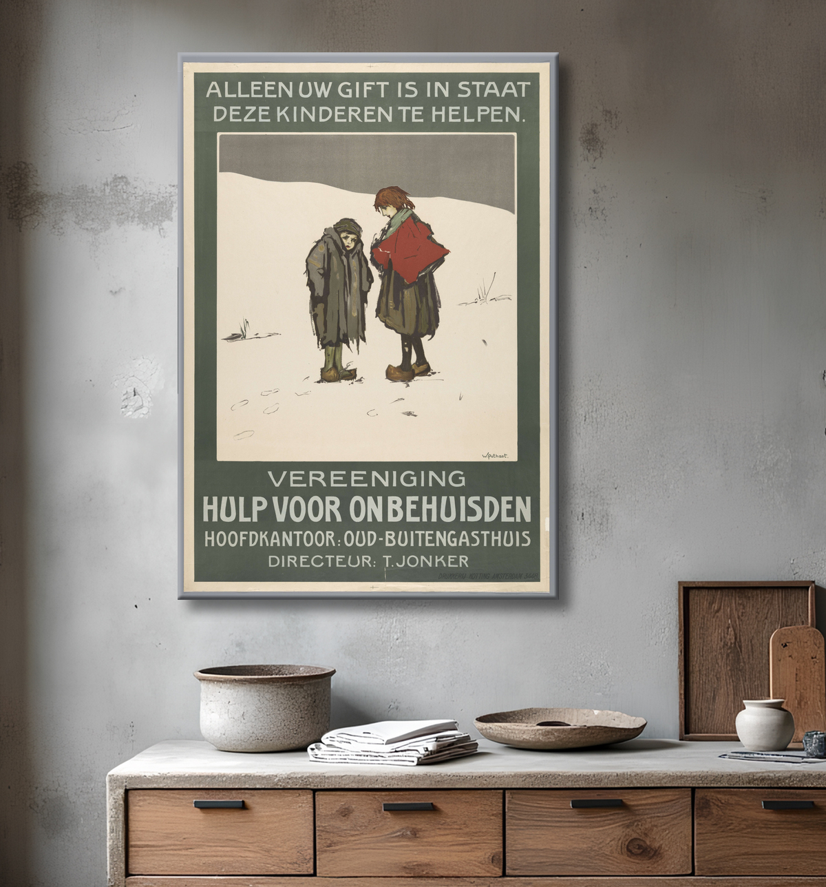 Reproduction Seul votre don est en mesure d'aider ces enfants. Association Aide aux sans-abri de Willem Pothast avec decor