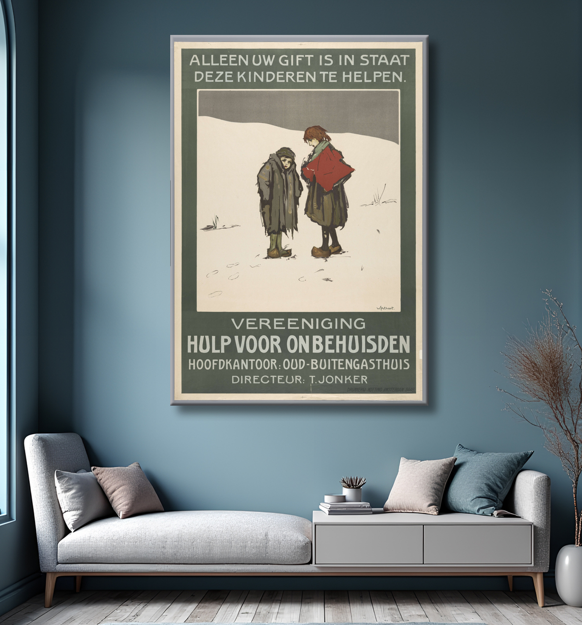 Reproduction Seul votre don est en mesure d'aider ces enfants. Association Aide aux sans-abri de Willem Pothast avec decor