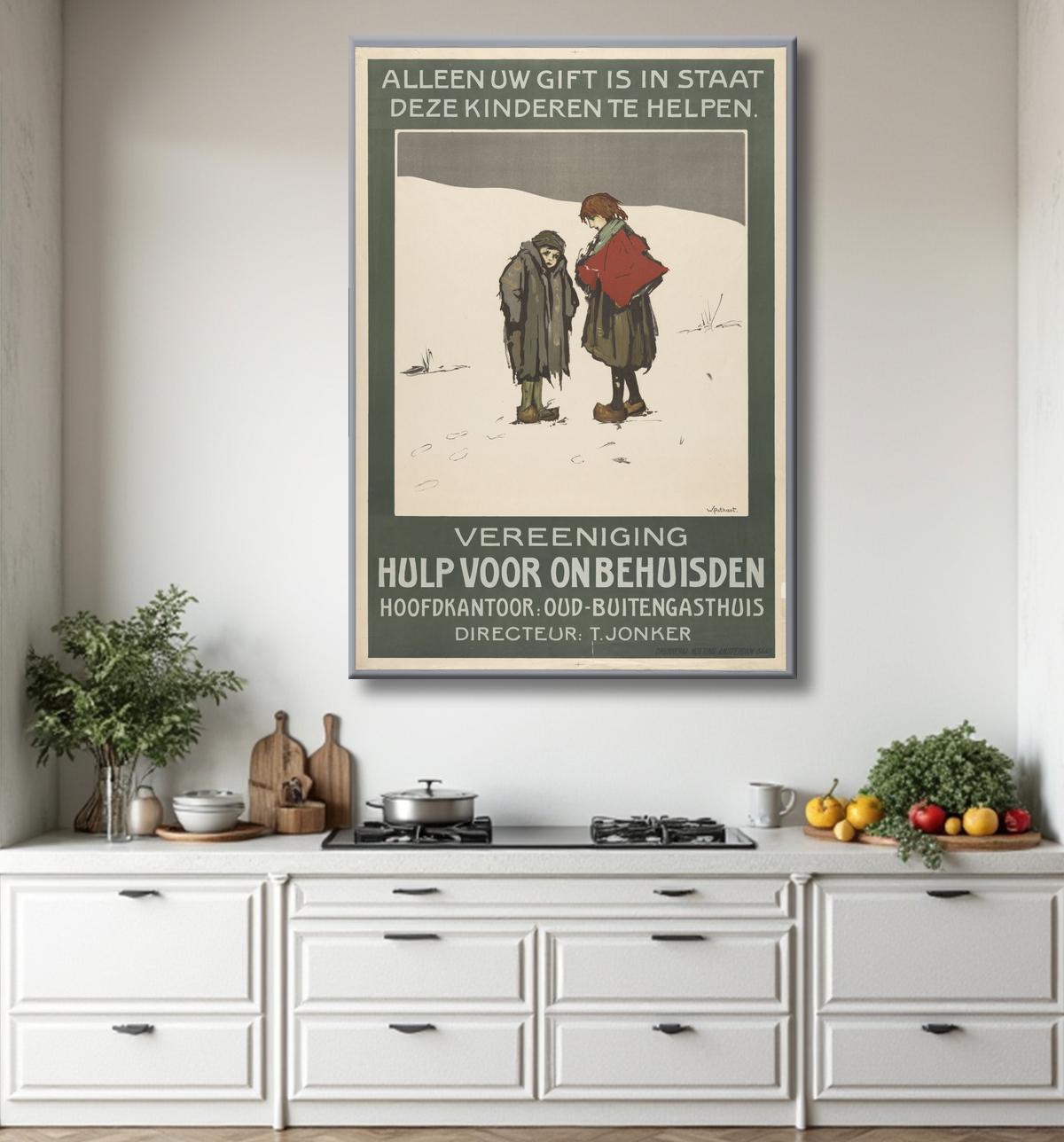 Reproduction Seul votre don est en mesure d'aider ces enfants. Association Aide aux sans-abri de Willem Pothast avec decor