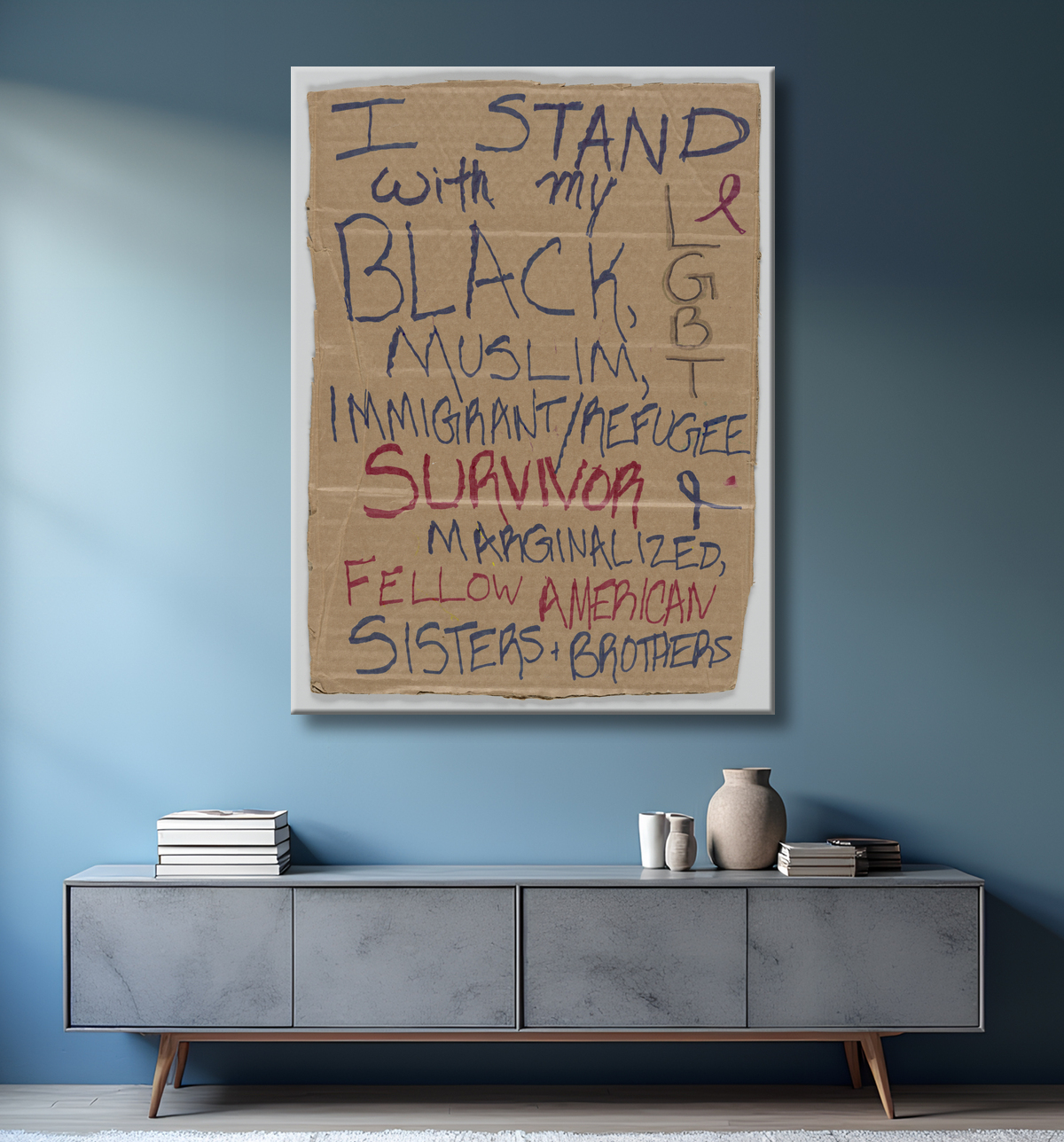 Reproduction Signe de la Marche des femmes à Washington avec "Je suis avec..." de Unidentified avec decor