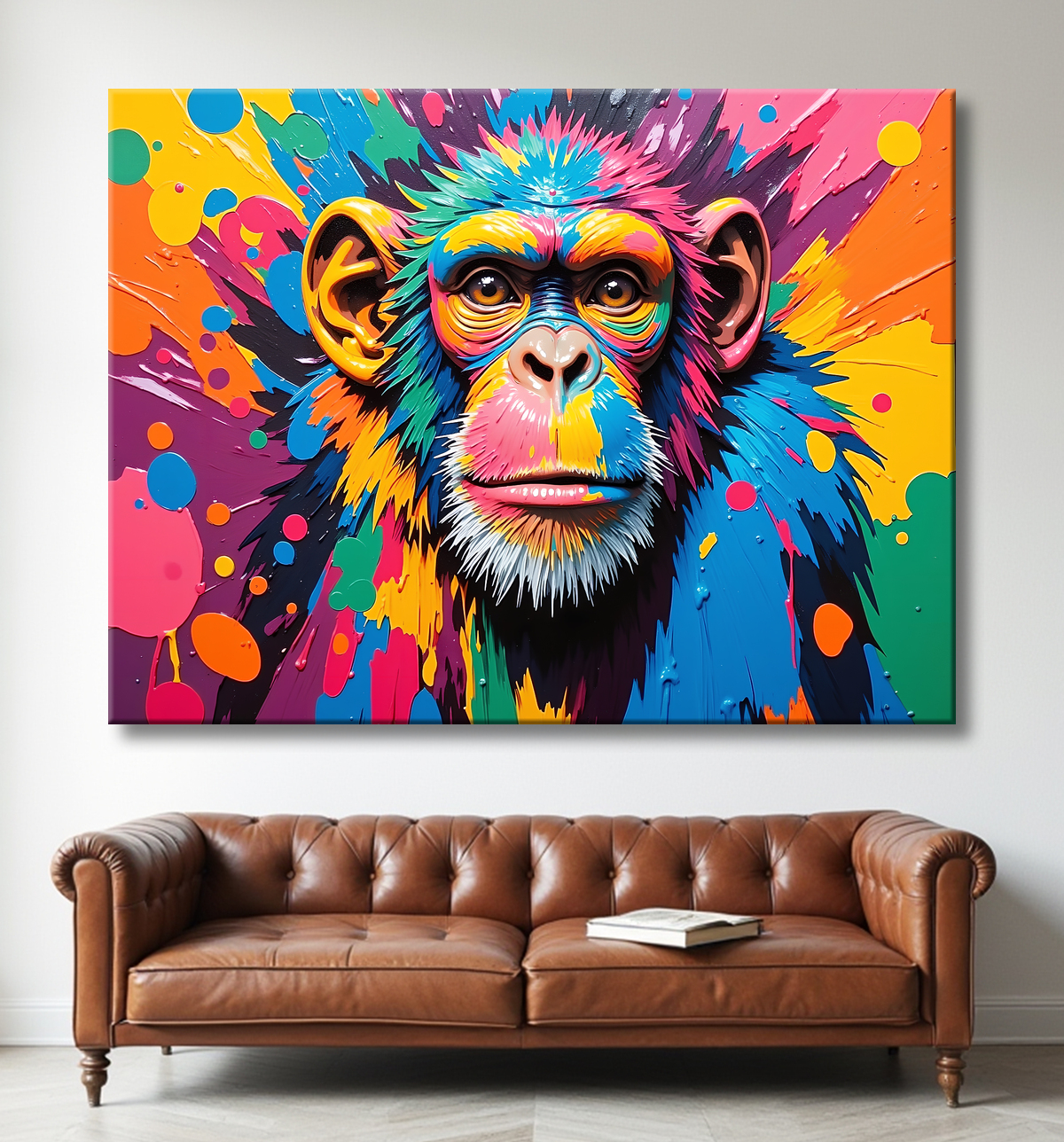 Tableau singe pop art - Couleurs vives et style graphique avec decor