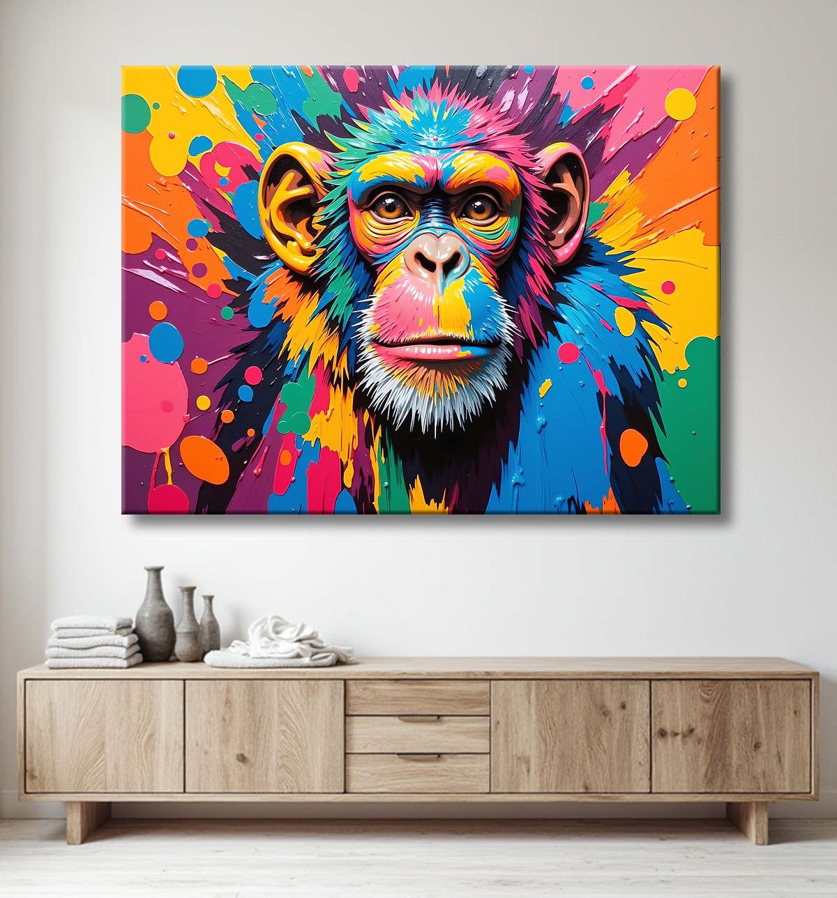 Tableau singe pop art - Couleurs vives et style graphique avec decor