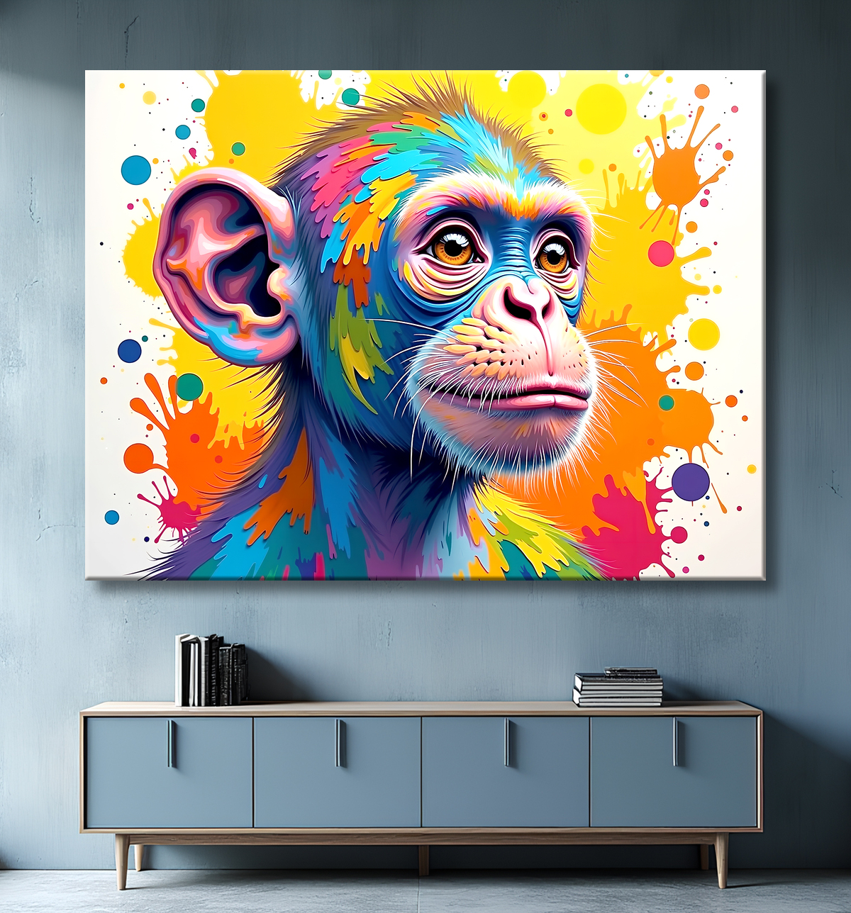 Tableau singe pop art - Couleurs vives et style graphique avec decor