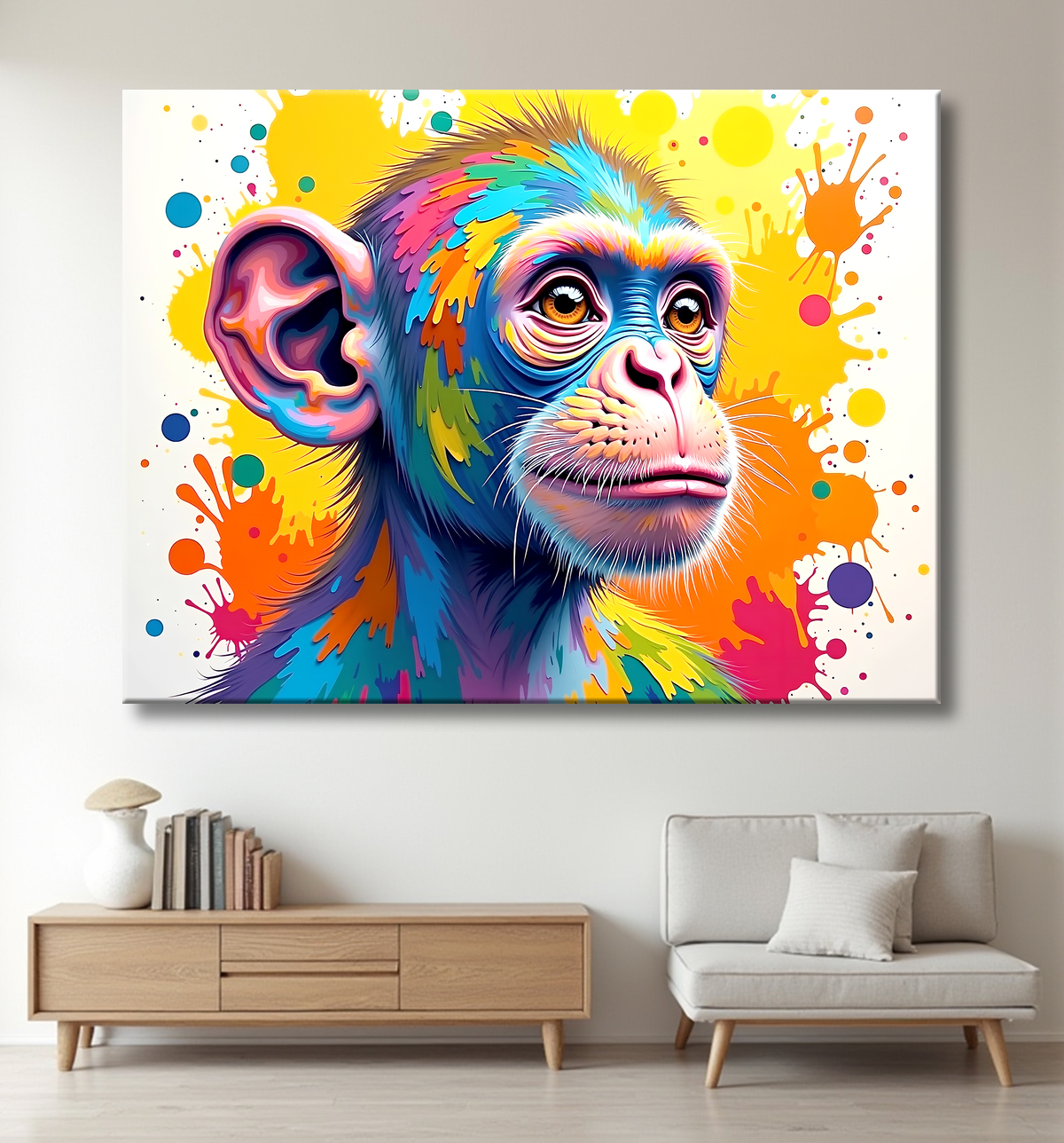 Tableau singe pop art - Couleurs vives et style graphique avec decor
