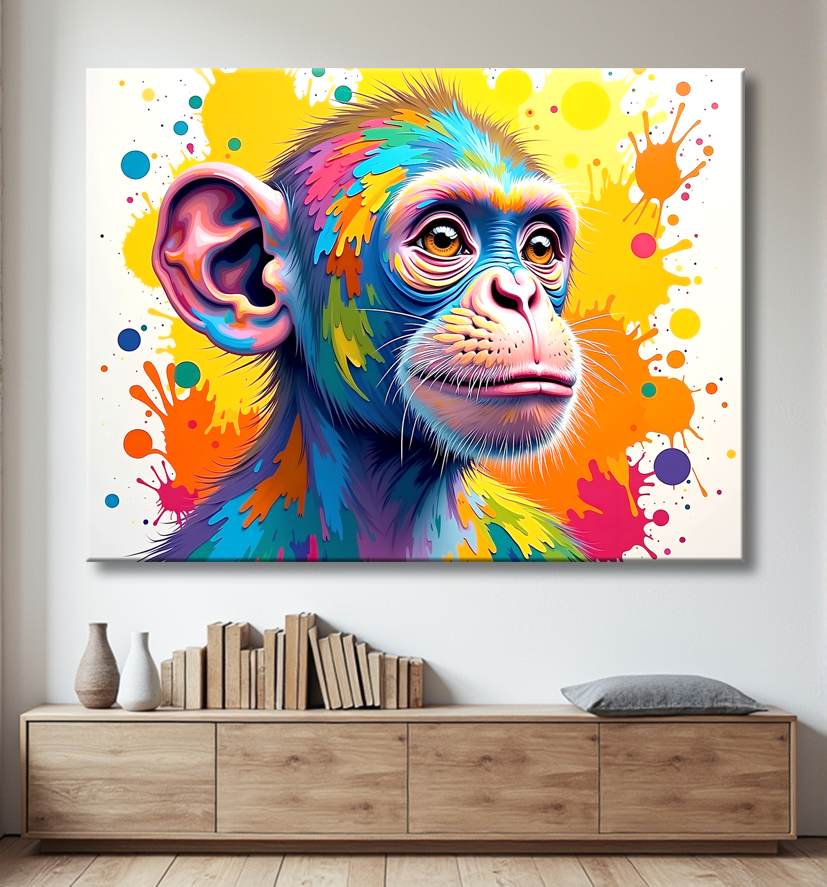 Tableau singe pop art - Couleurs vives et style graphique avec decor