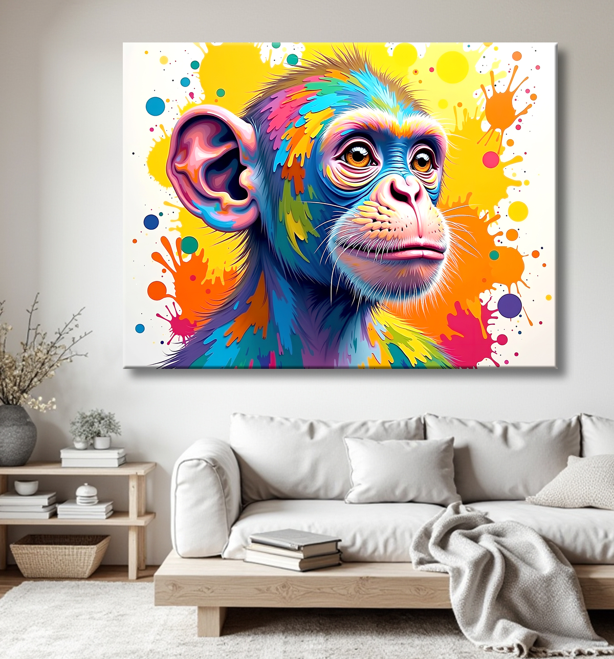 Tableau singe pop art - Couleurs vives et style graphique avec decor