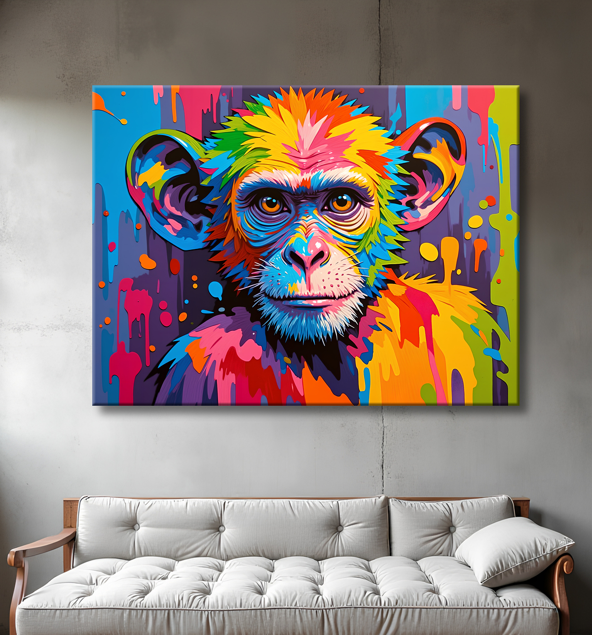 Tableau singe pop art - Couleurs vives et style graphique avec decor