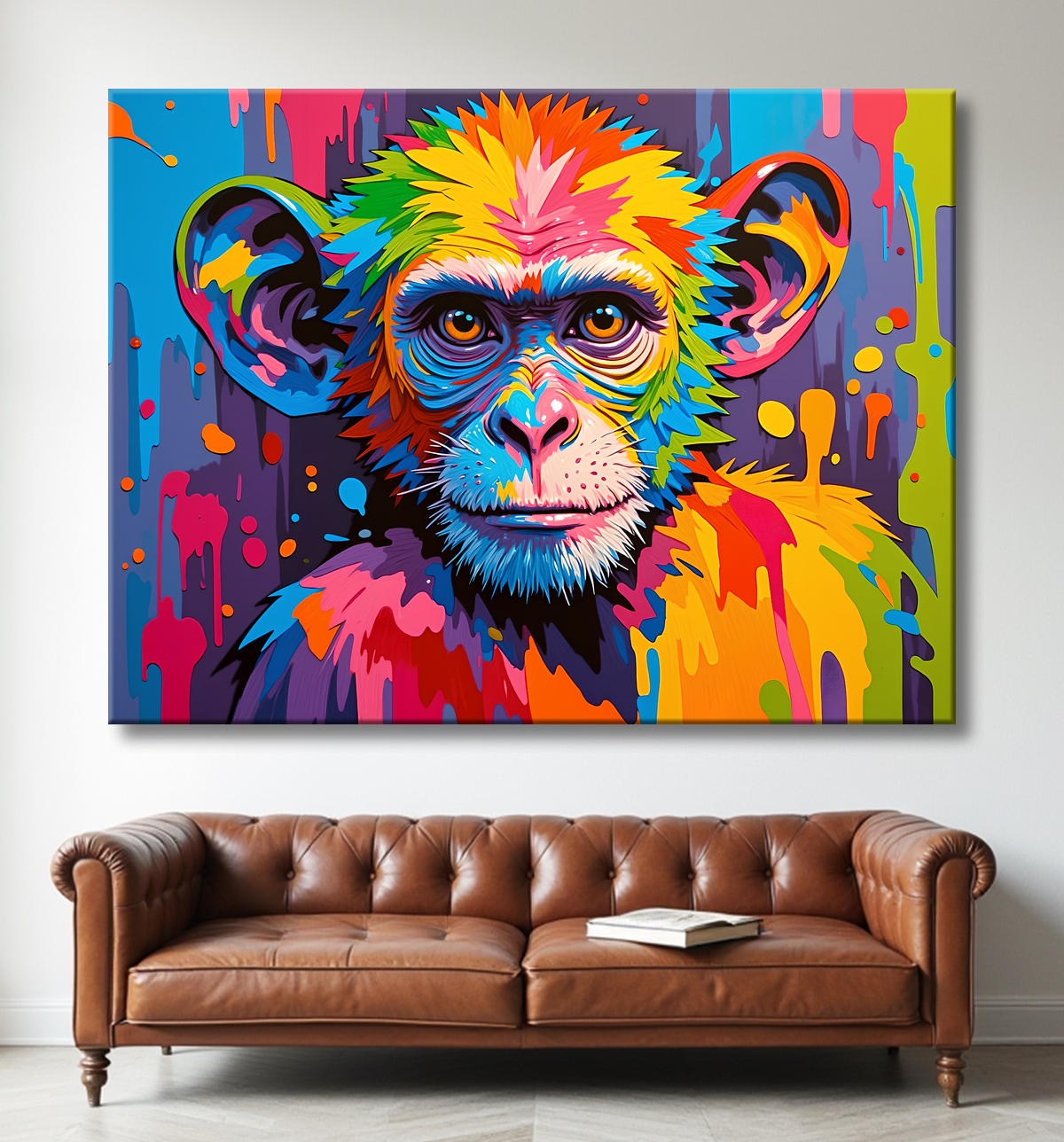 Tableau singe pop art - Couleurs vives et style graphique avec decor