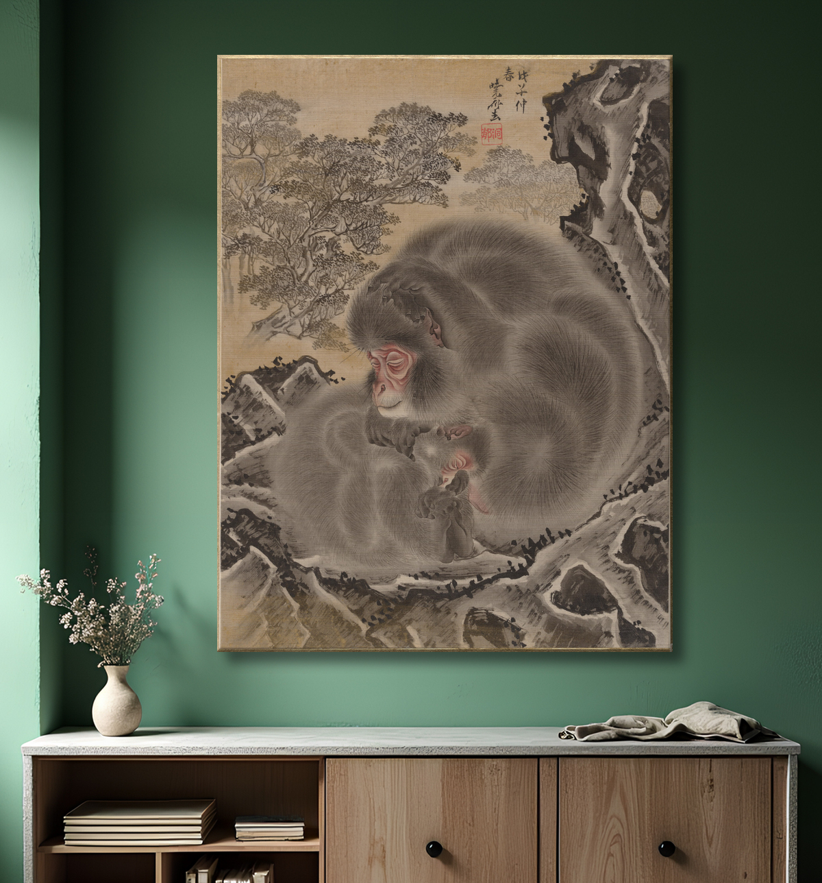 Reproduction Singes de Kawanabe Kyōsai 河鍋暁斎 avec decor