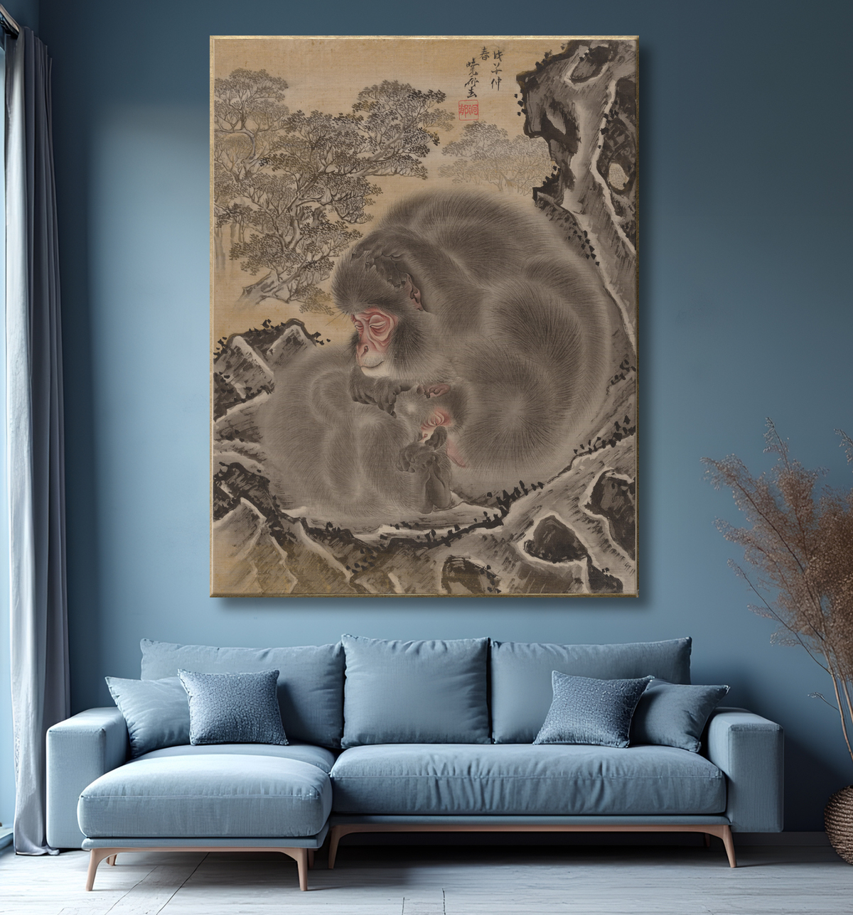Reproduction Singes de Kawanabe Kyōsai 河鍋暁斎 avec decor
