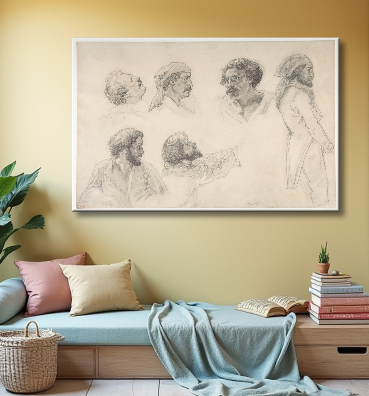 Reproduction Six études pour Corréard et Savigny dans le « Radeau de la Méduse » de Théodore Gericault avec decor