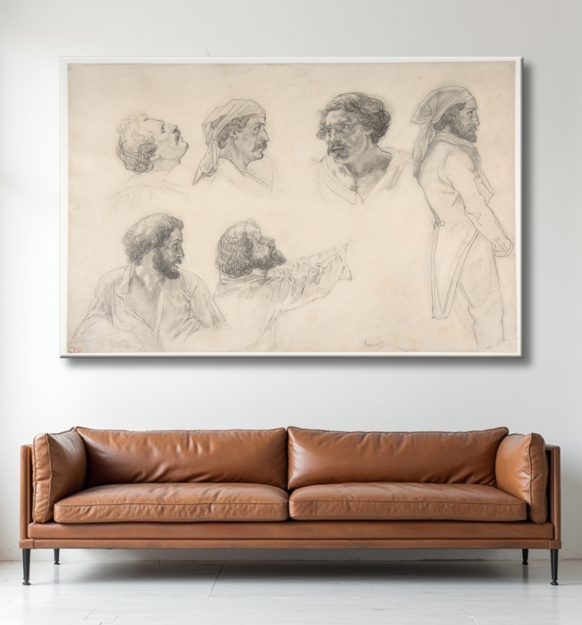 Reproduction Six études pour Corréard et Savigny dans le « Radeau de la Méduse » de Théodore Gericault avec decor