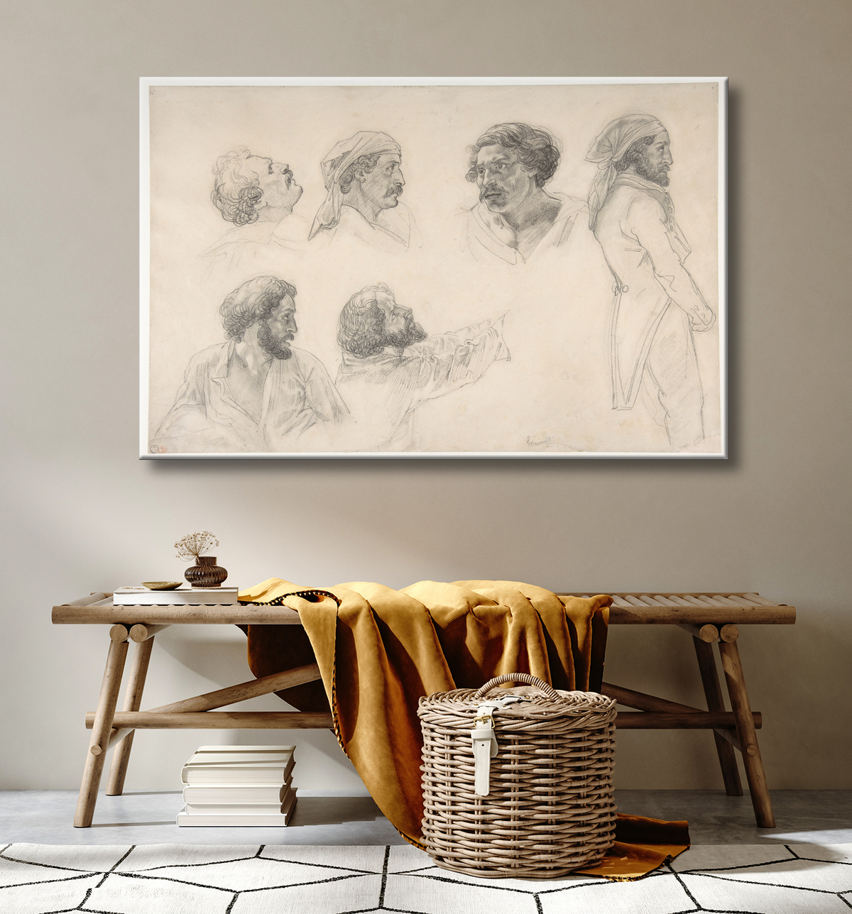 Reproduction Six études pour Corréard et Savigny dans le « Radeau de la Méduse » de Théodore Gericault avec decor