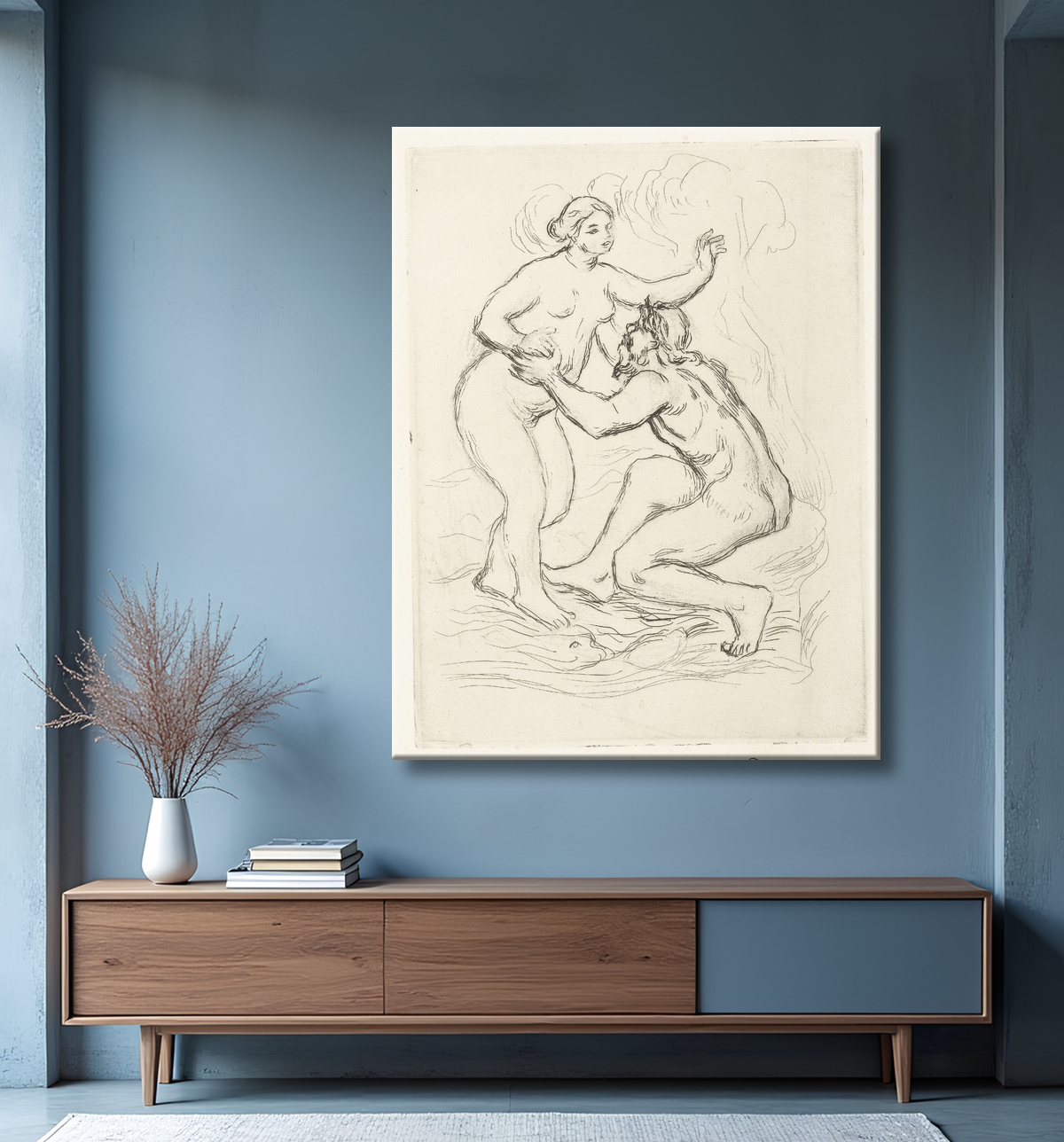 Reproduction Skamandros (Scamander) et femme nue de Pierre Auguste Renoir avec decor