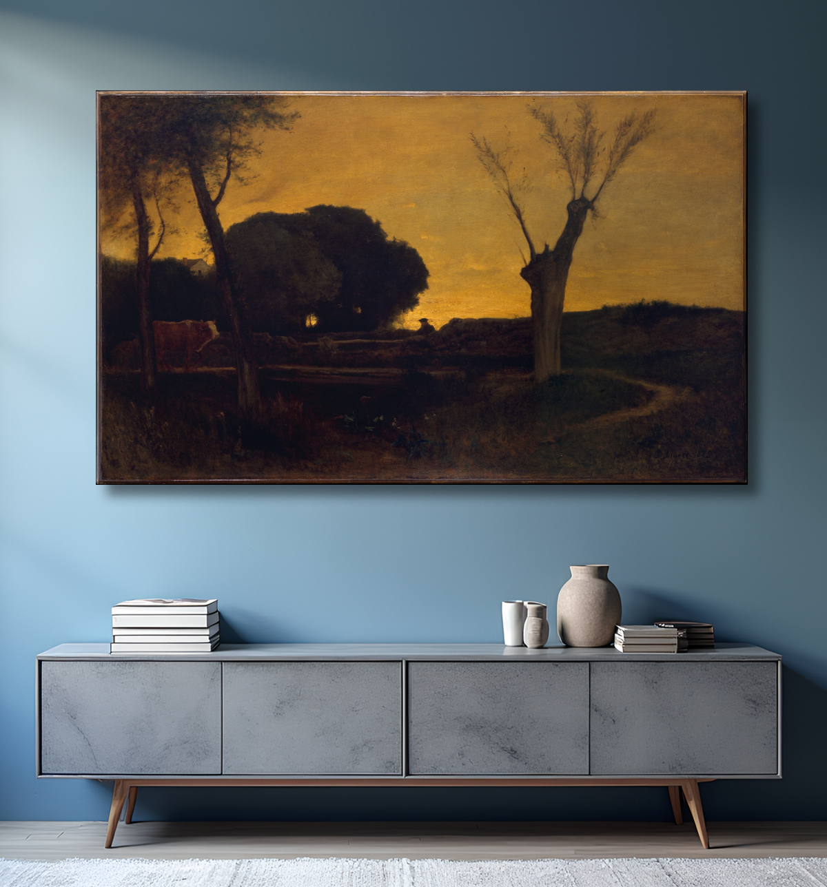 Reproduction Soirée à Medfield, Massachusetts de George Inness avec decor