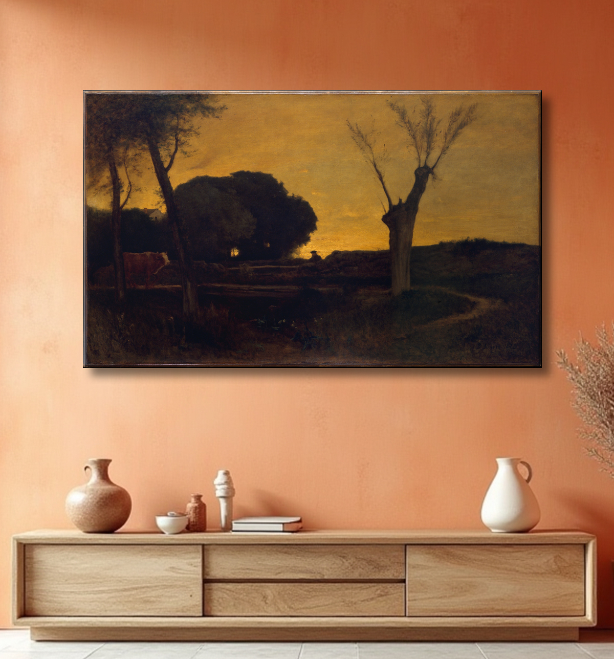 Reproduction Soirée à Medfield, Massachusetts de George Inness avec decor