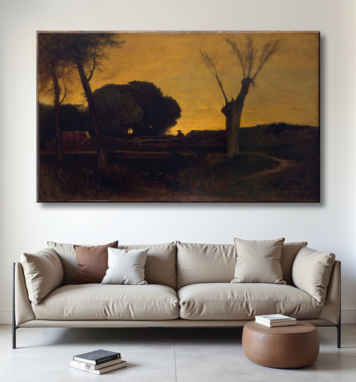 Reproduction Soirée à Medfield, Massachusetts de George Inness avec decor