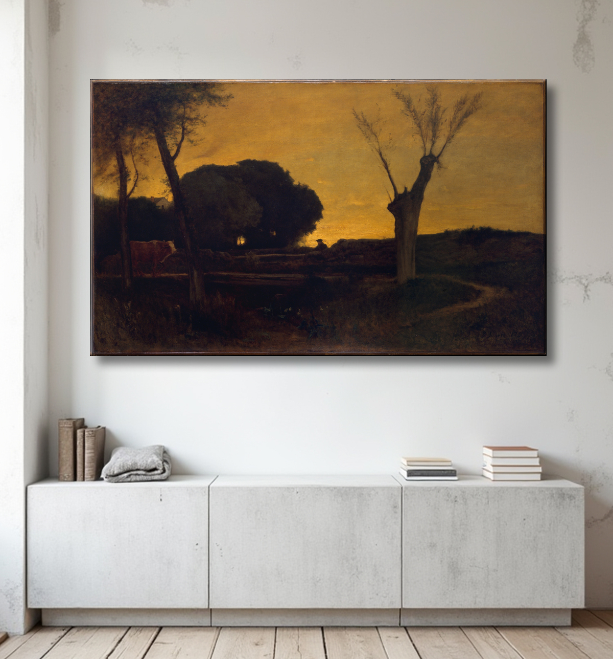 Reproduction Soirée à Medfield, Massachusetts de George Inness avec decor