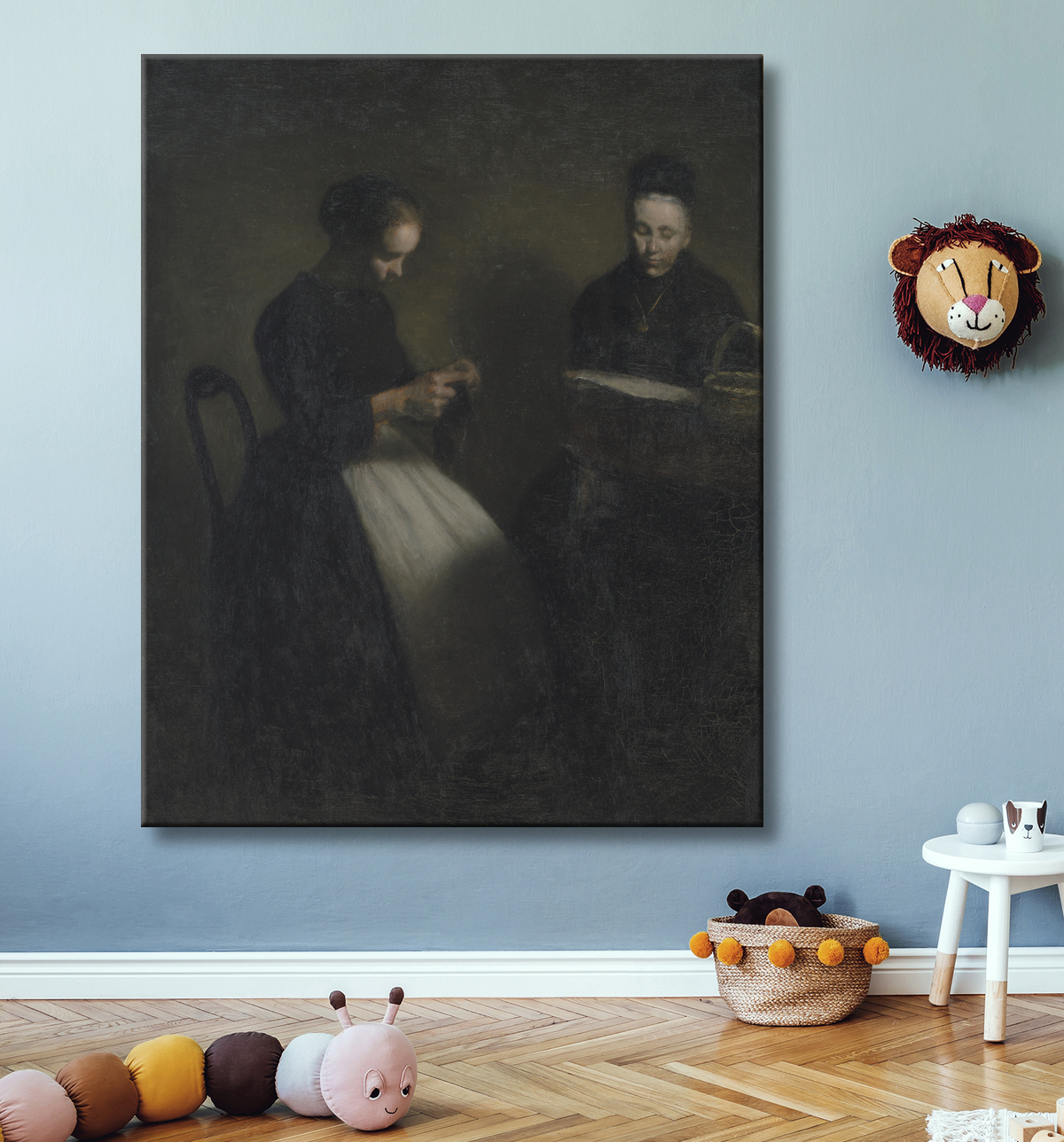 Reproduction Soirée au Salon. La mère et la femme de l'artiste de Hammershøi, Vilhelm avec decor