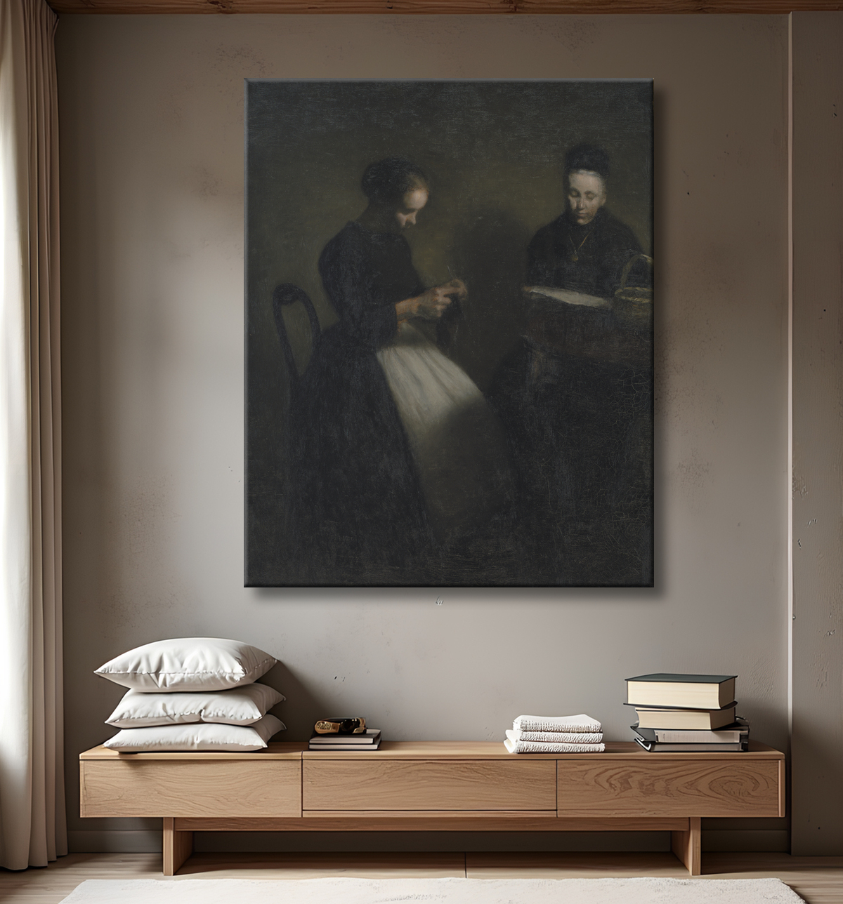 Reproduction Soirée au Salon. La mère et la femme de l'artiste de Hammershøi, Vilhelm avec decor
