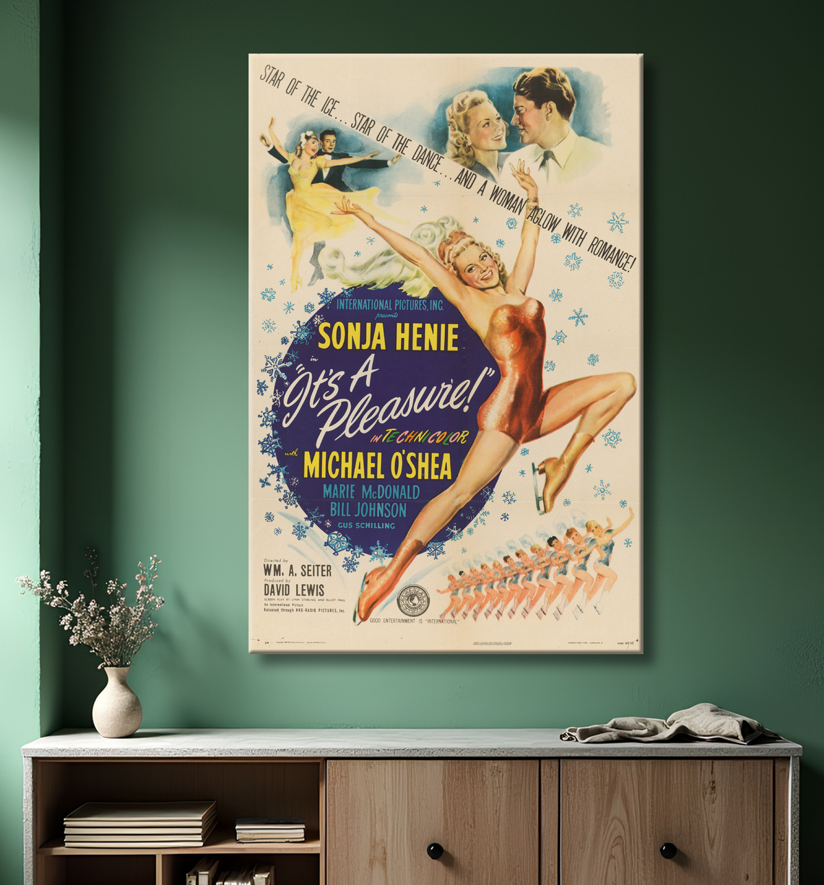 Reproduction Sonja Hénie de Morgan Lithography Company, active c. 1917 - 1945 avec decor