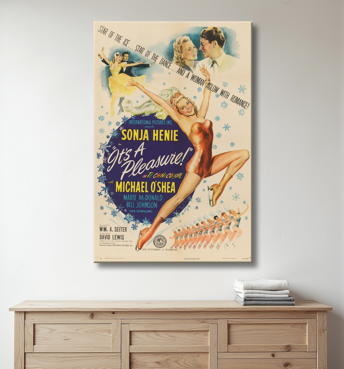 Reproduction Sonja Hénie de Morgan Lithography Company, active c. 1917 - 1945 avec decor