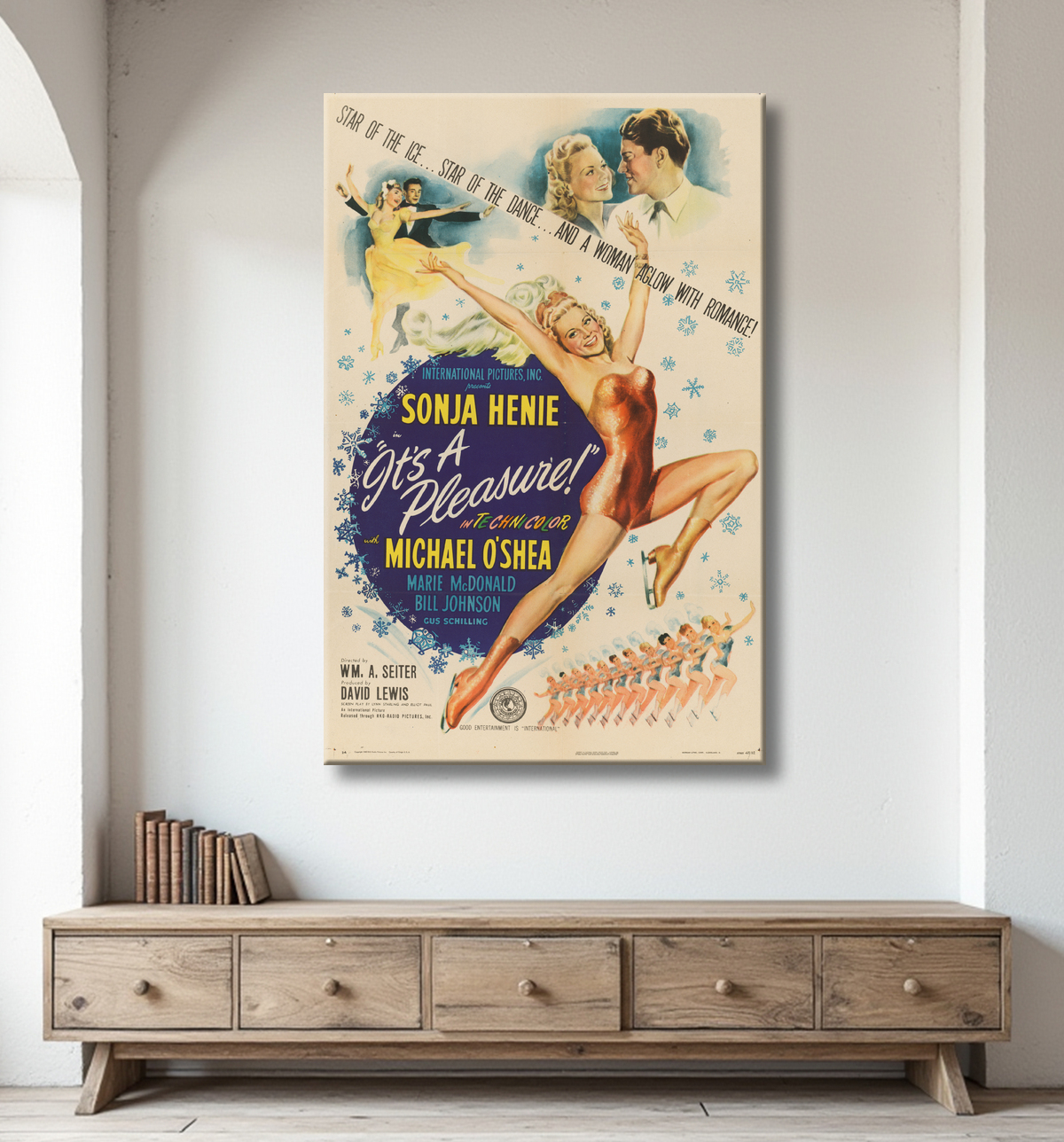 Reproduction Sonja Hénie de Morgan Lithography Company, active c. 1917 - 1945 avec decor