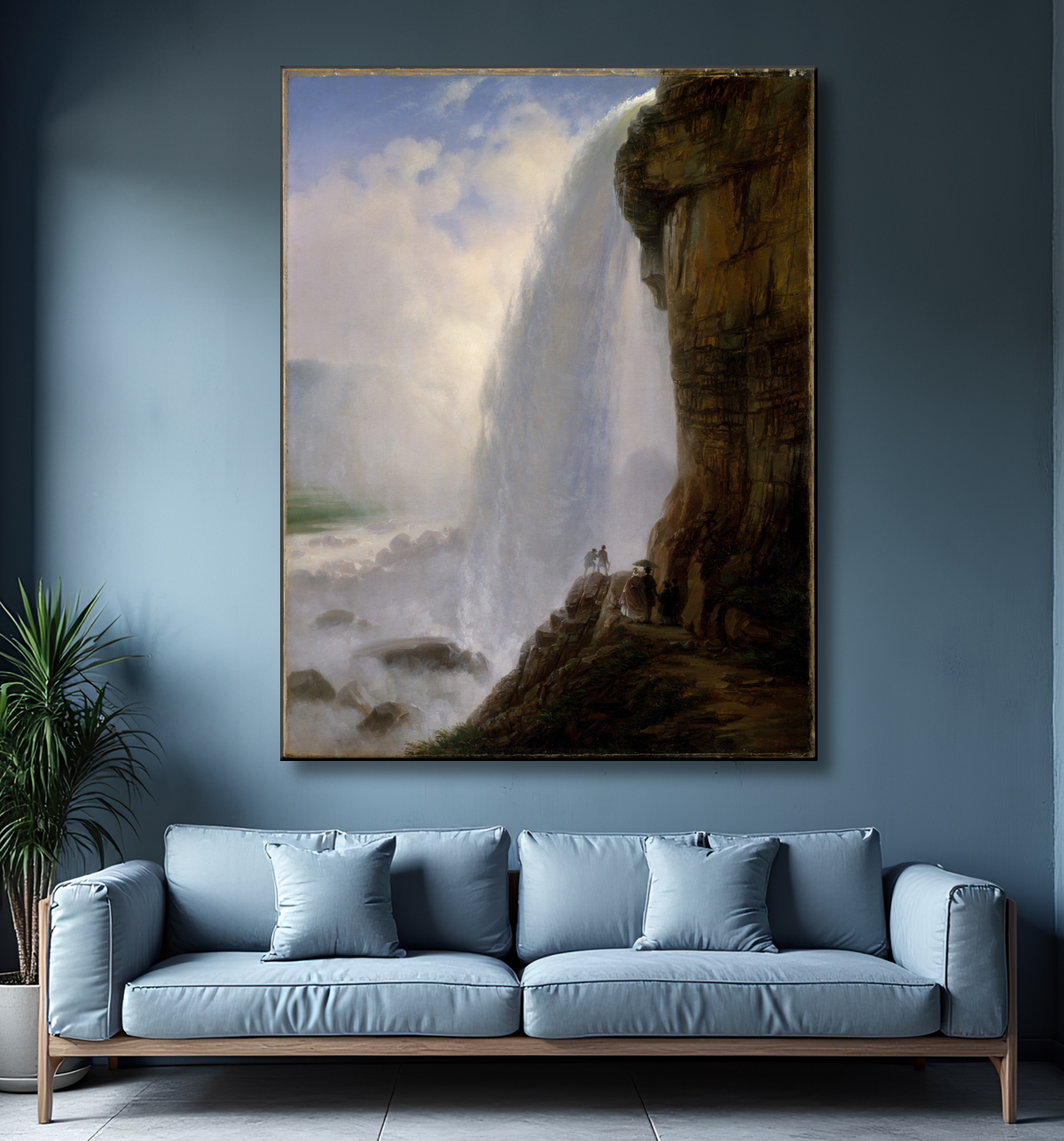 Reproduction Sous les chutes du Niagara de Ferdinand Richardt avec decor