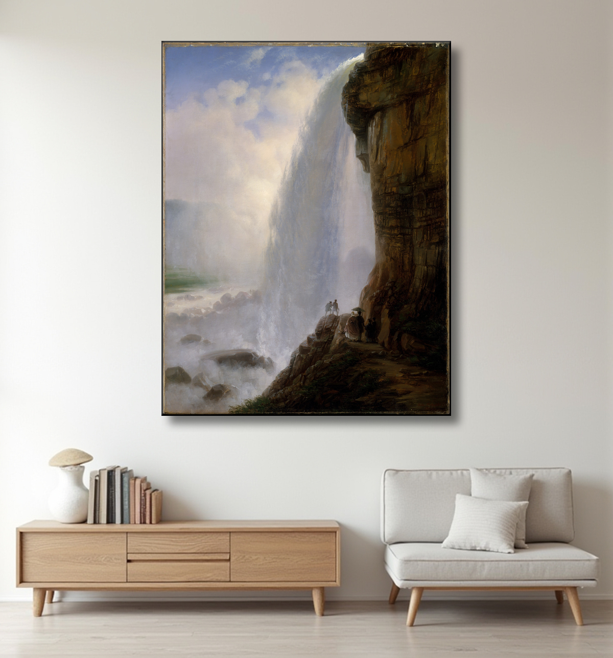 Reproduction Sous les chutes du Niagara de Ferdinand Richardt avec decor