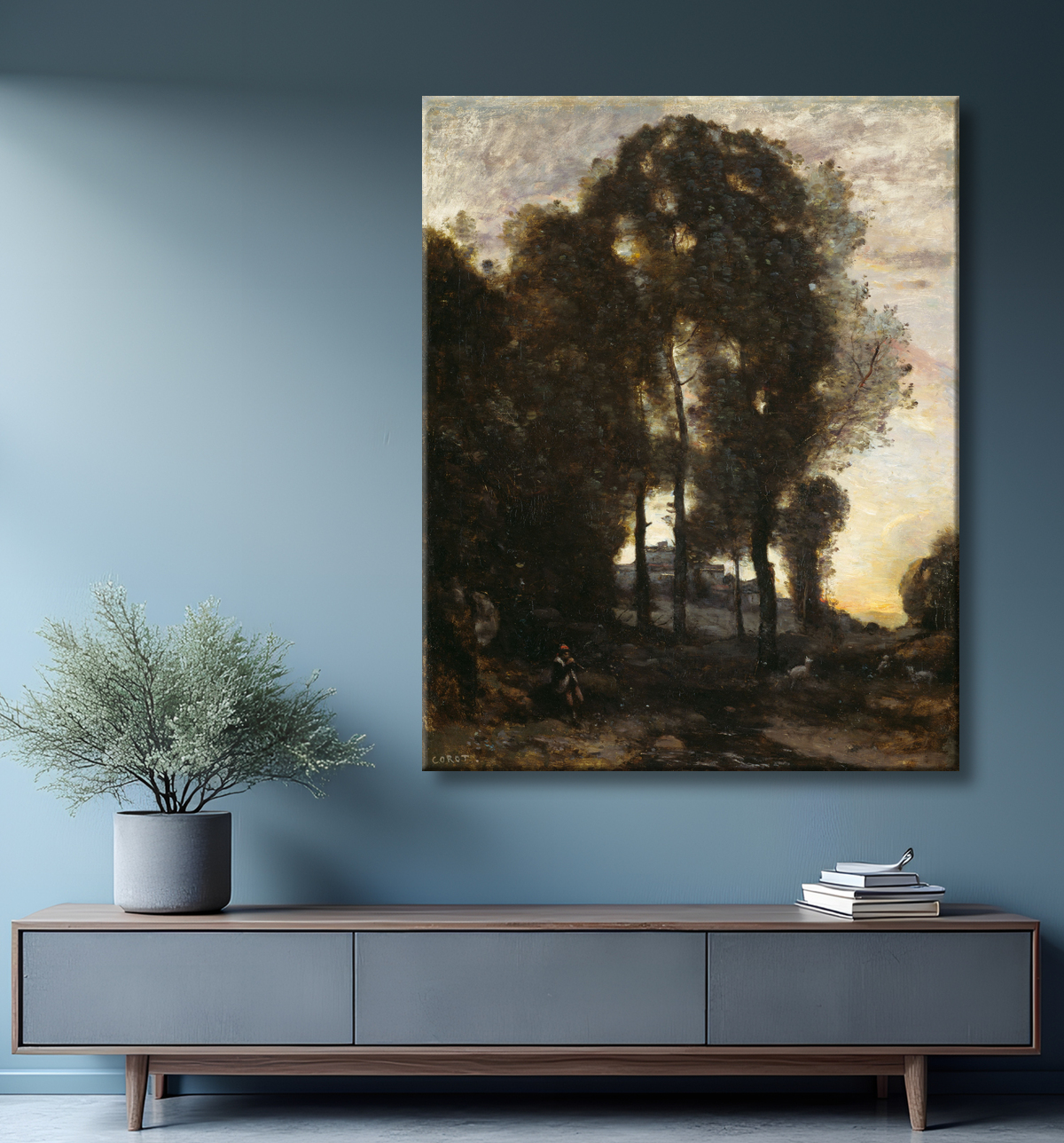 Reproduction Souvenir d'Italie de Jean Baptiste Camille Corot avec decor