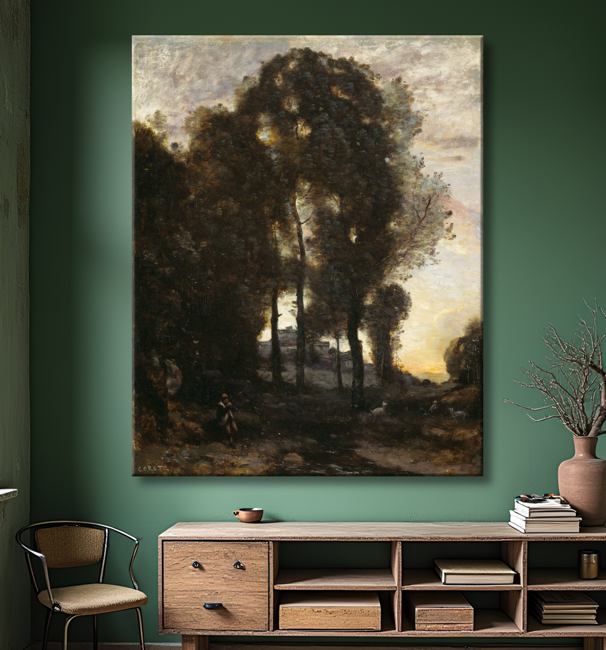 Reproduction Souvenir d'Italie de Jean Baptiste Camille Corot avec decor