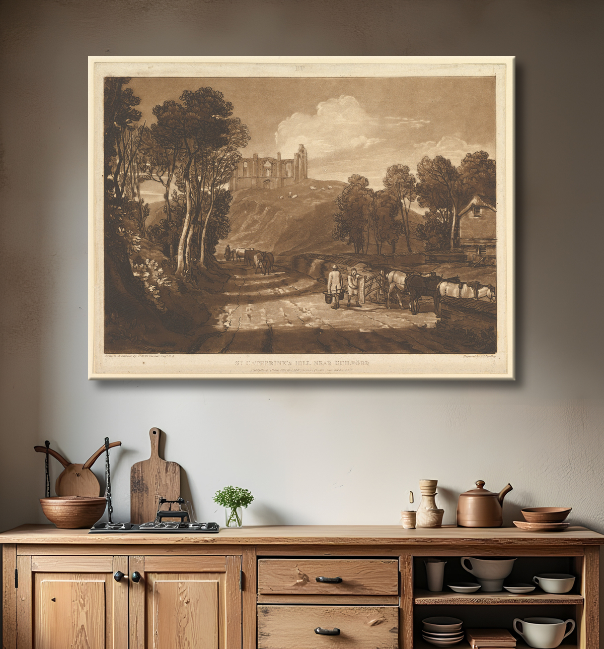 Reproduction St. Catharine's Hill près de Guilford (Liber Studiorum, partie VII, planche 33) de Joseph Mallord William Turner avec decor