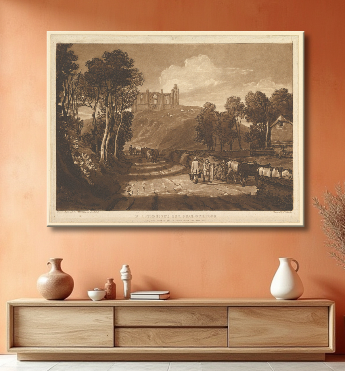 Reproduction St. Catharine's Hill près de Guilford (Liber Studiorum, partie VII, planche 33) de Joseph Mallord William Turner avec decor