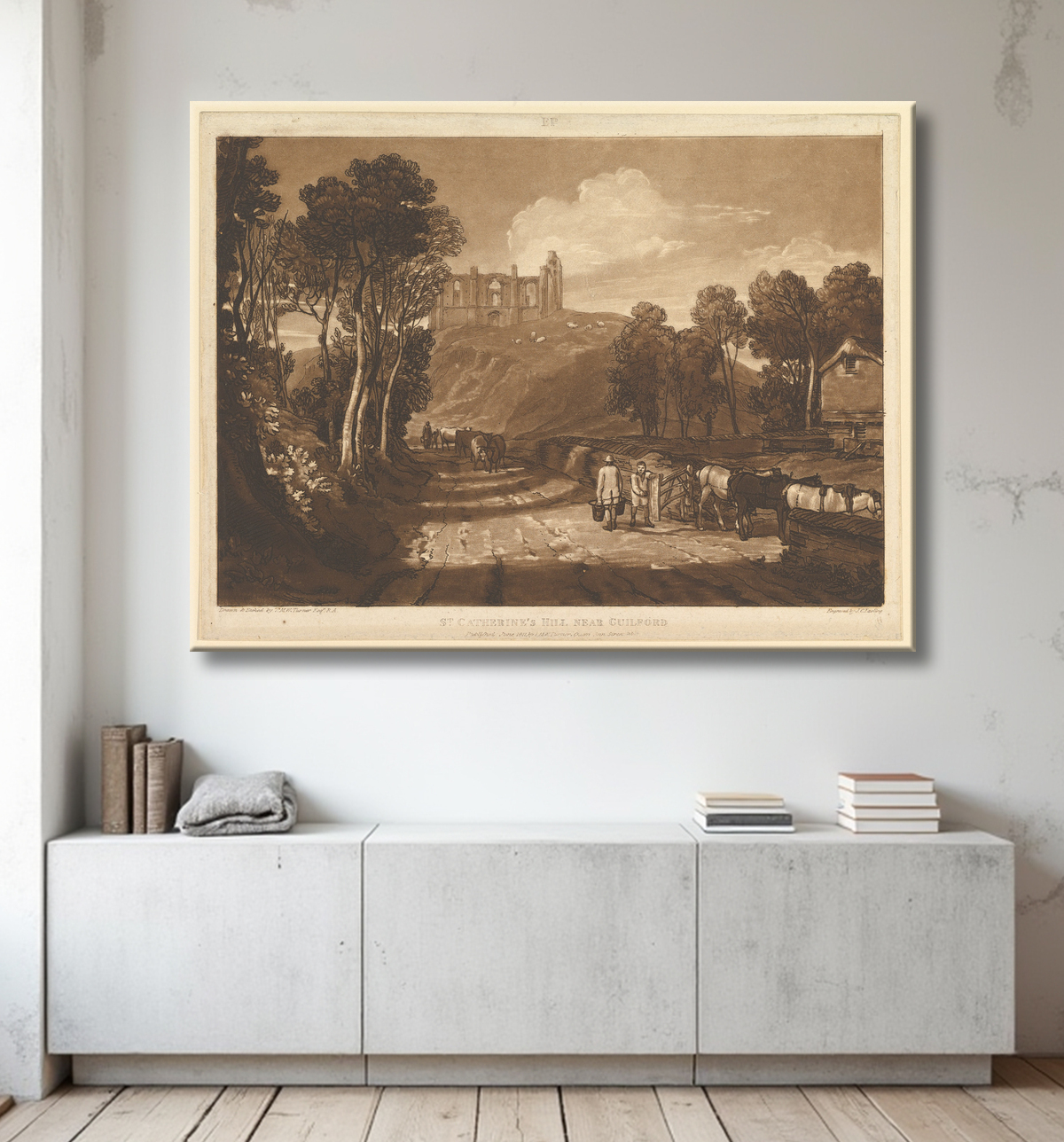 Reproduction St. Catharine's Hill près de Guilford (Liber Studiorum, partie VII, planche 33) de Joseph Mallord William Turner avec decor